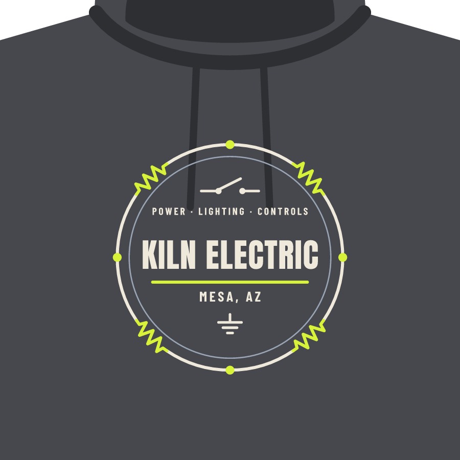 Shop badge (electrical) on a hoodie