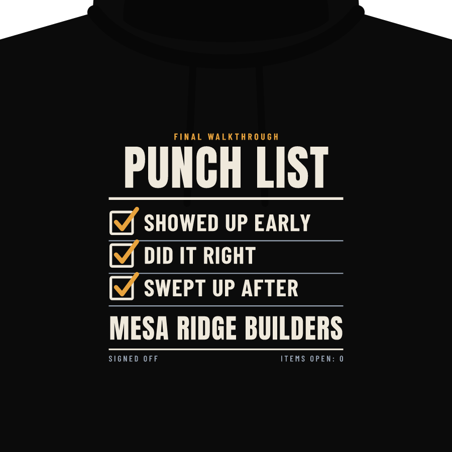 Punch list on a hoodie