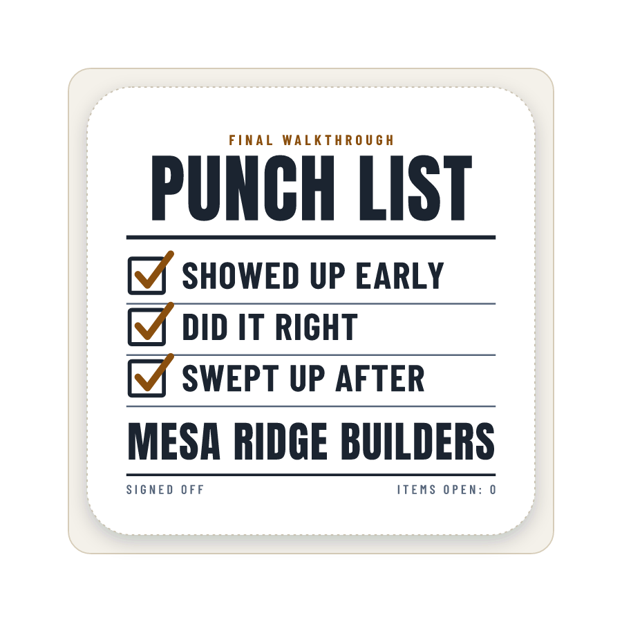 Punch list on a sticker