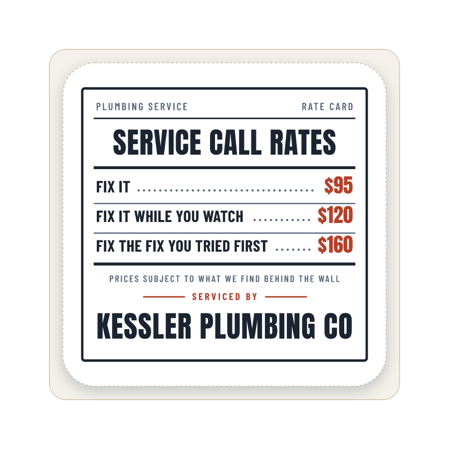 Rate card (plumbing) on a sticker