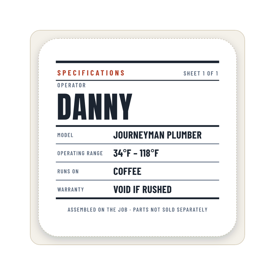Spec sheet (plumber) on a sticker